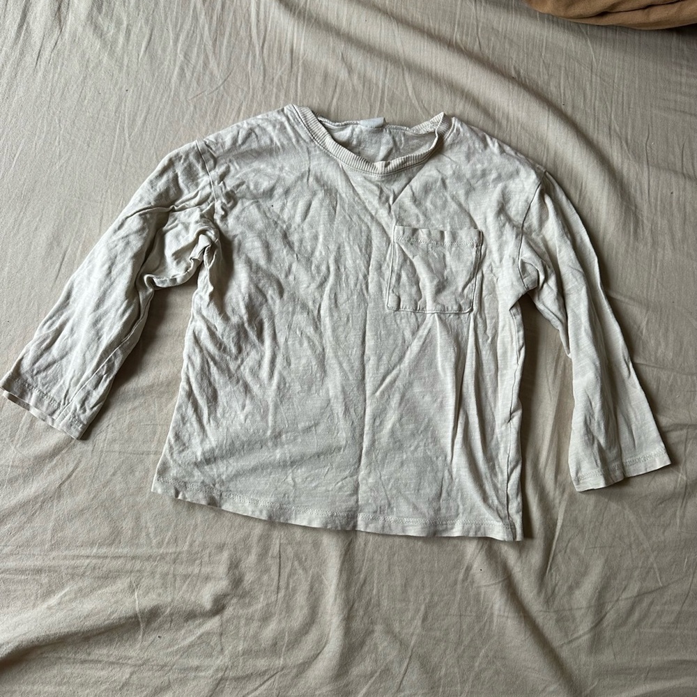 H&M Long Sleeve Pocket Tee in Light Cream